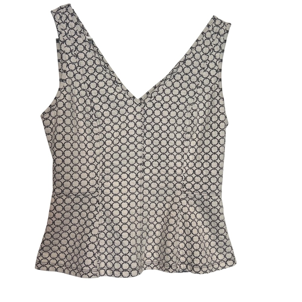 Anthropologie Maeve Women's Medium Peplum Top Black White Geometric Knit V-Neck